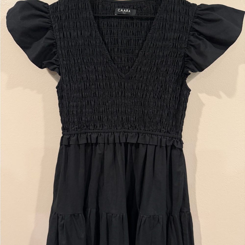 Caara Black Smocked Strapless Tiered Maxi Dress EUC - Picture 5 of 5